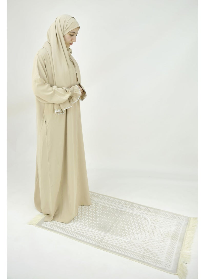  داماس كولكشن باس صلاة نسائي قطعة واحدة من قماش كريب فوكا فاخر مع وشاح متصل وجيب – ملابس صلاة شرعية مريحة - Image 2